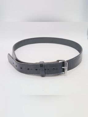 Handmade Amish Sz 54 Black Leather Men's Belt with Silver Buckle